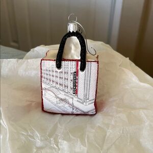 Nordstrom Glass Shopping Bag Ornament in White, Black & Red